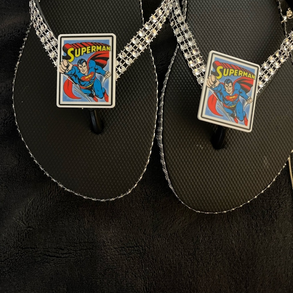 Superman Flip Flops with Black and Silver Straps